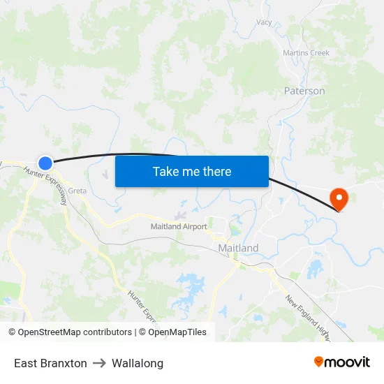 East Branxton to Wallalong map
