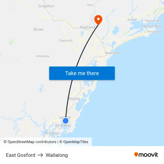 East Gosford to Wallalong map