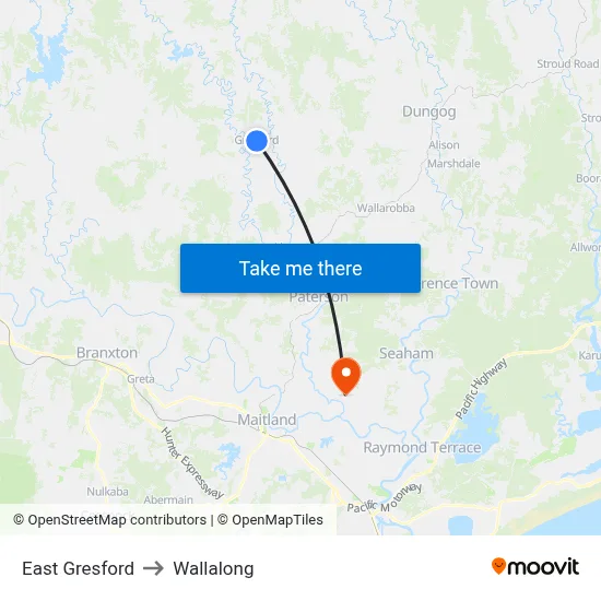 East Gresford to Wallalong map