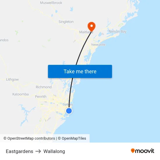 Eastgardens to Wallalong map