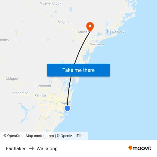 Eastlakes to Wallalong map