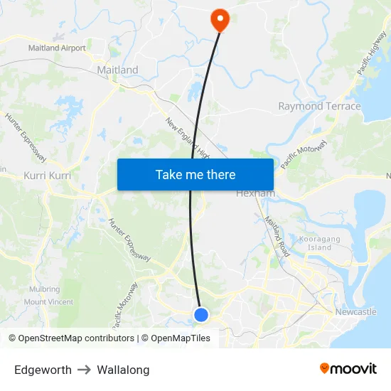 Edgeworth to Wallalong map