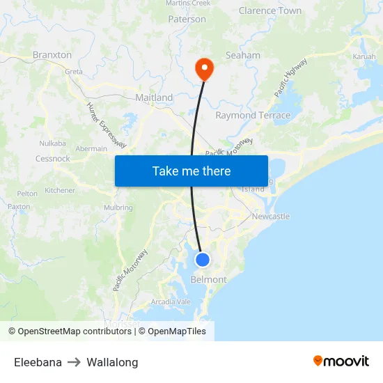 Eleebana to Wallalong map