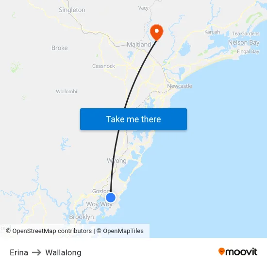 Erina to Wallalong map
