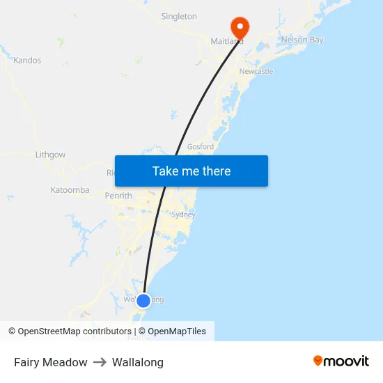 Fairy Meadow to Wallalong map
