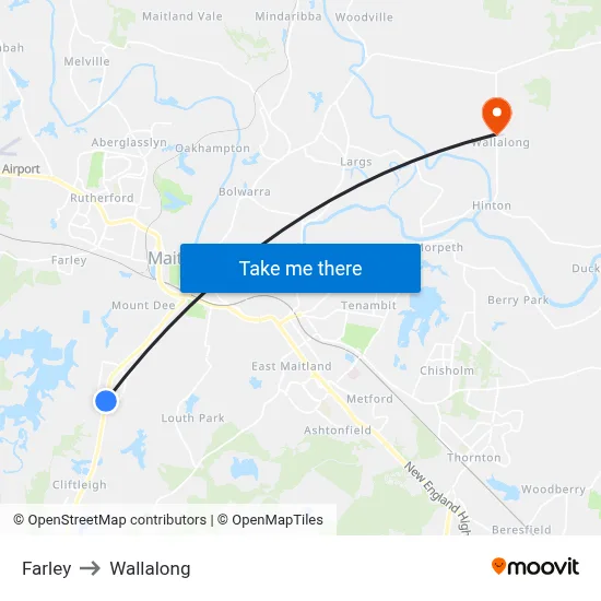 Farley to Wallalong map
