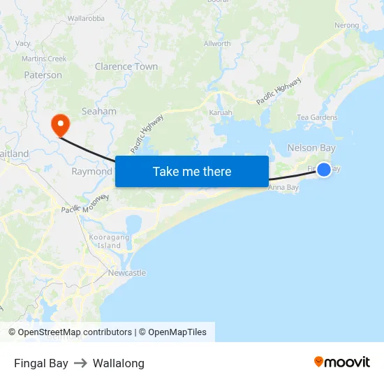 Fingal Bay to Wallalong map