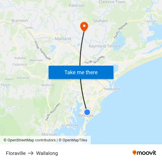 Floraville to Wallalong map