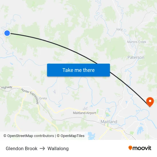 Glendon Brook to Wallalong map