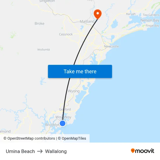Umina Beach to Wallalong map