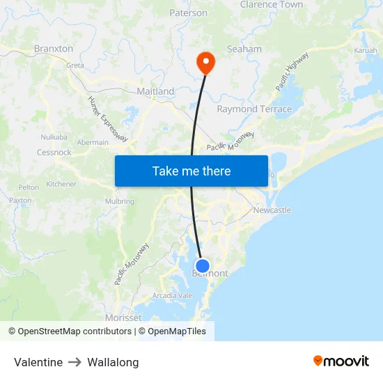Valentine to Wallalong map