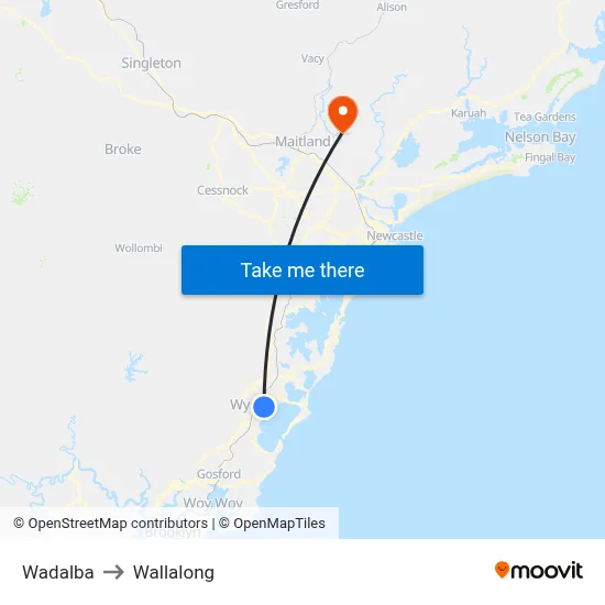 Wadalba to Wallalong map