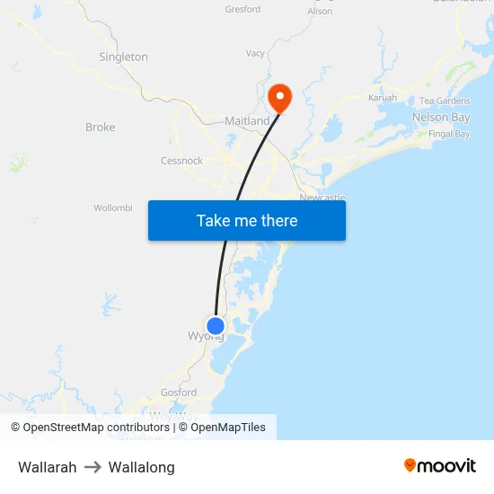 Wallarah to Wallalong map