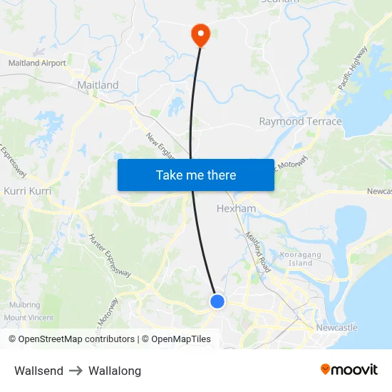 Wallsend to Wallalong map
