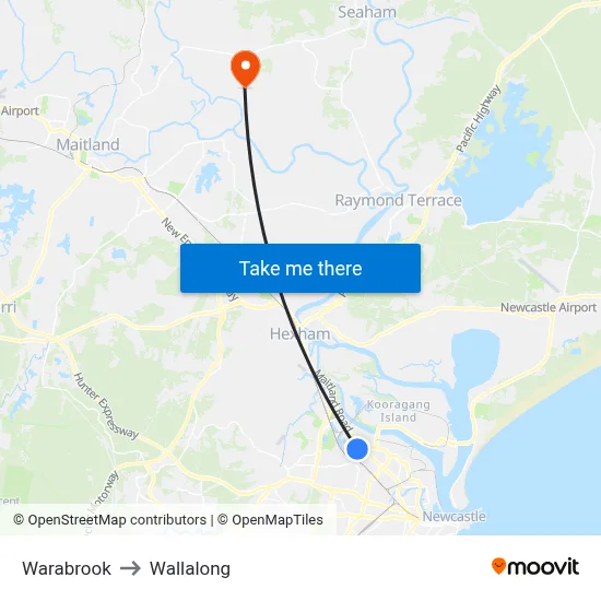 Warabrook to Wallalong map