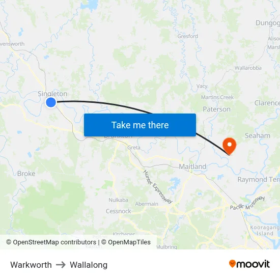 Warkworth to Wallalong map