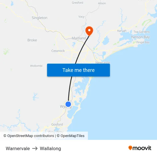 Warnervale to Wallalong map