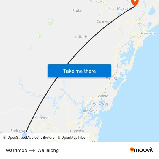 Warrimoo to Wallalong map