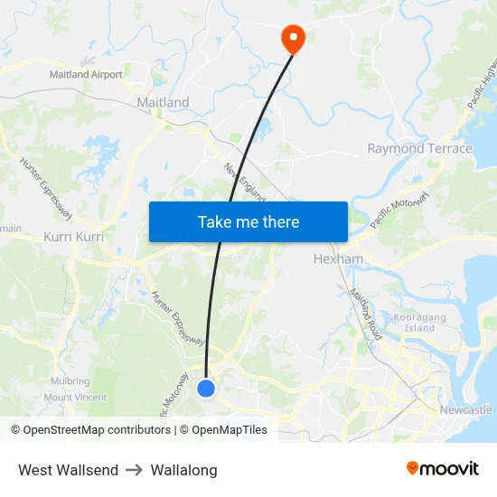 West Wallsend to Wallalong map