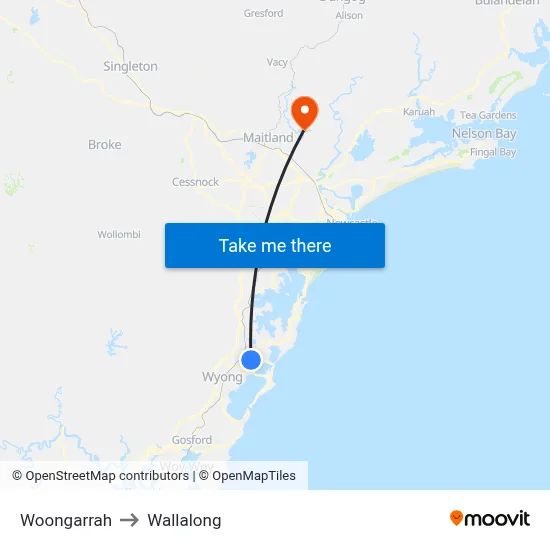 Woongarrah to Wallalong map