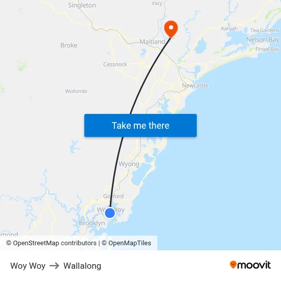 Woy Woy to Wallalong map