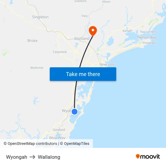 Wyongah to Wallalong map