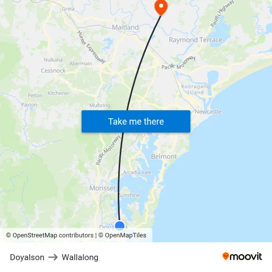 Doyalson to Wallalong map