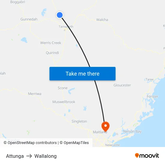 Attunga to Wallalong map
