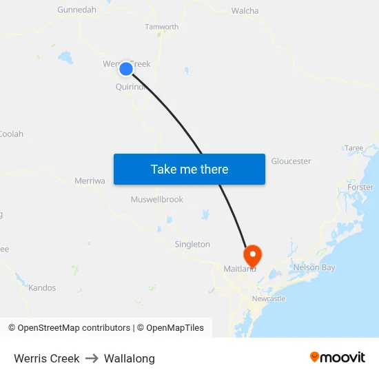 Werris Creek to Wallalong map