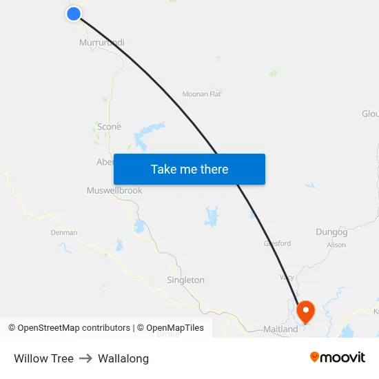 Willow Tree to Wallalong map