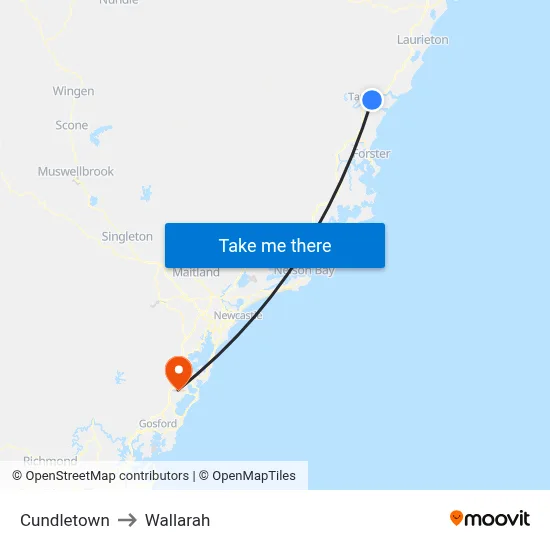 Cundletown to Wallarah map