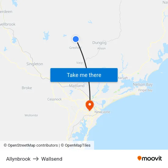 Allynbrook to Wallsend map