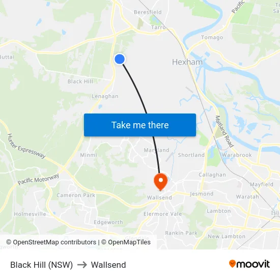 Black Hill (NSW) to Wallsend map