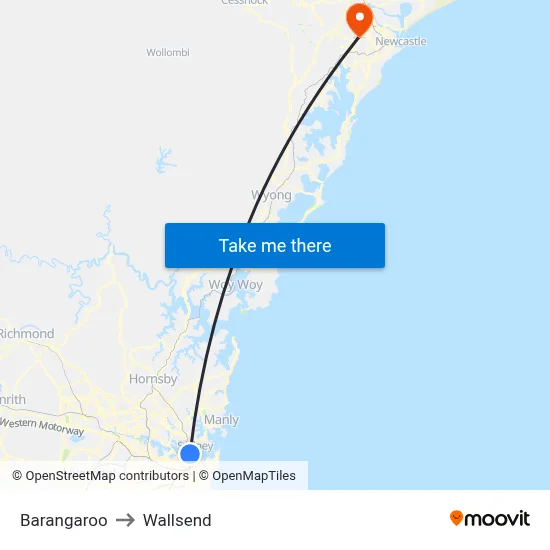 Barangaroo to Wallsend map