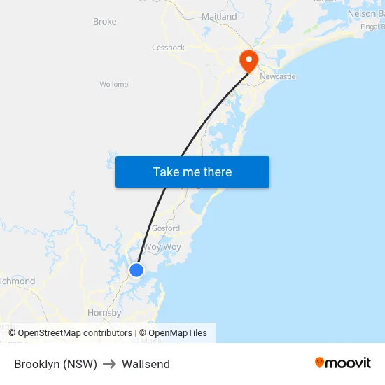 Brooklyn (NSW) to Wallsend map