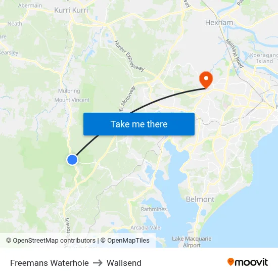 Freemans Waterhole to Wallsend map