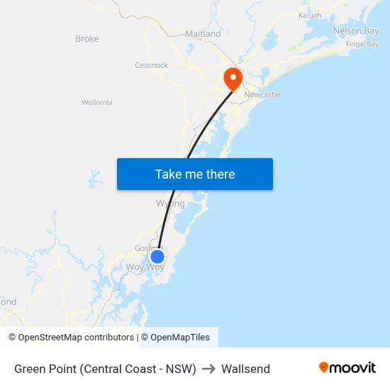 Green Point (Central Coast - NSW) to Wallsend map