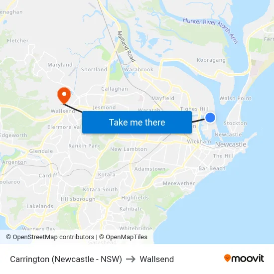 Carrington (Newcastle - NSW) to Wallsend map