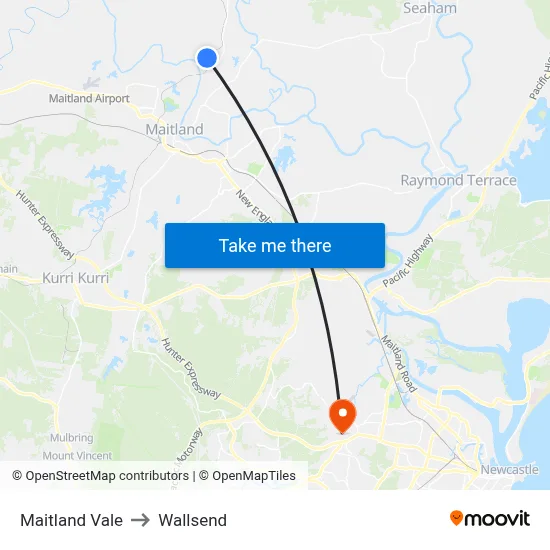 Maitland Vale to Wallsend map