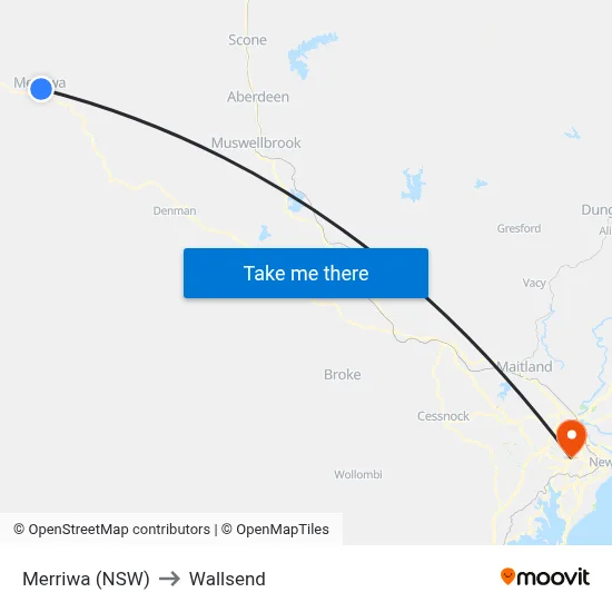 Merriwa (NSW) to Wallsend map