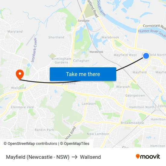 Mayfield (Newcastle - NSW) to Wallsend map