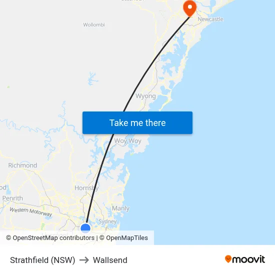 Strathfield (NSW) to Wallsend map
