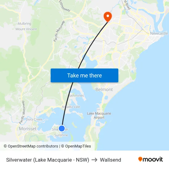 Silverwater (Lake Macquarie - NSW) to Wallsend map