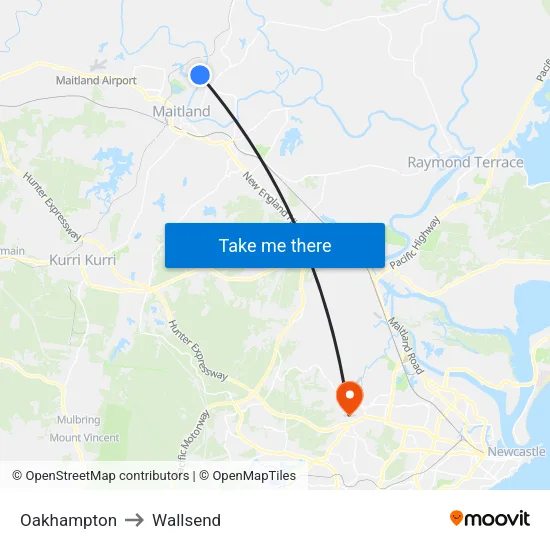 Oakhampton to Wallsend map