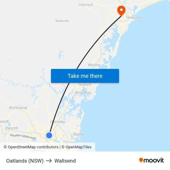Oatlands (NSW) to Wallsend map