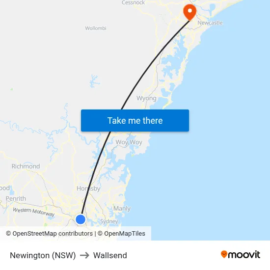 Newington (NSW) to Wallsend map