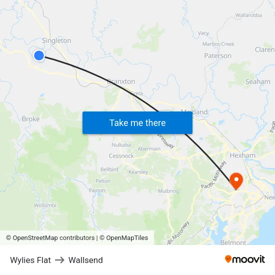 Wylies Flat to Wallsend map