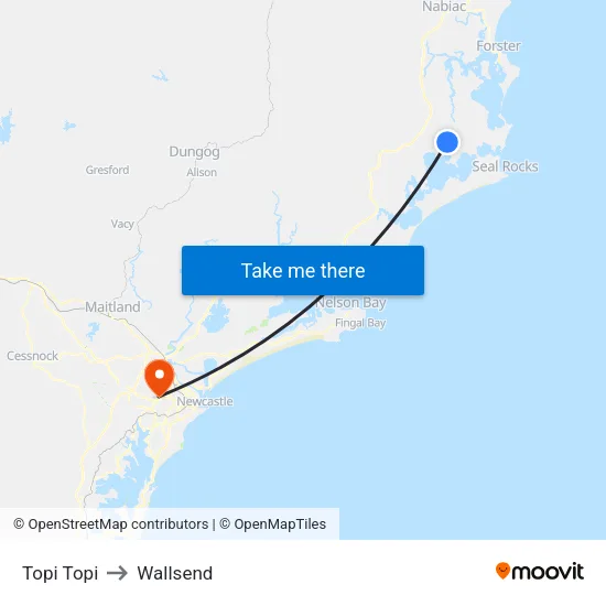 Topi Topi to Wallsend map