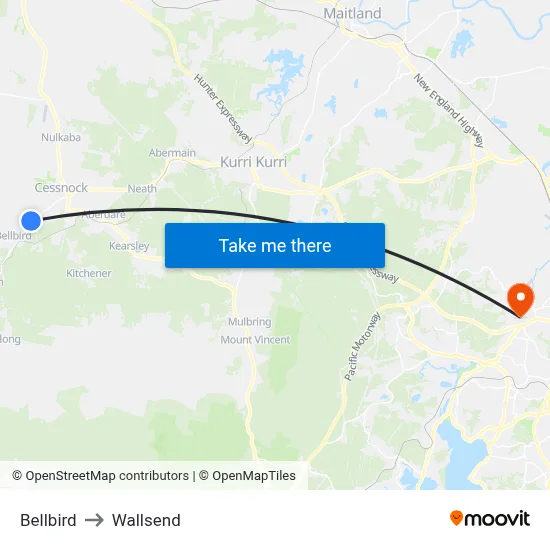 Bellbird to Wallsend map