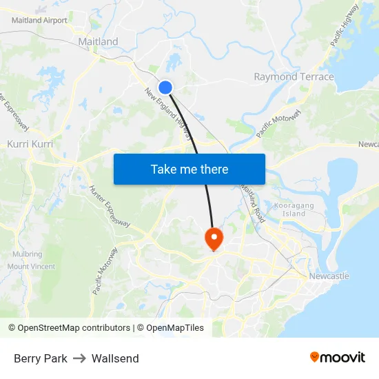 Berry Park to Wallsend map